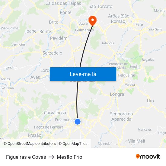 Figueiras e Covas to Mesão Frio map