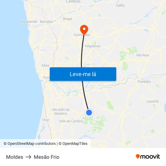 Moldes to Mesão Frio map