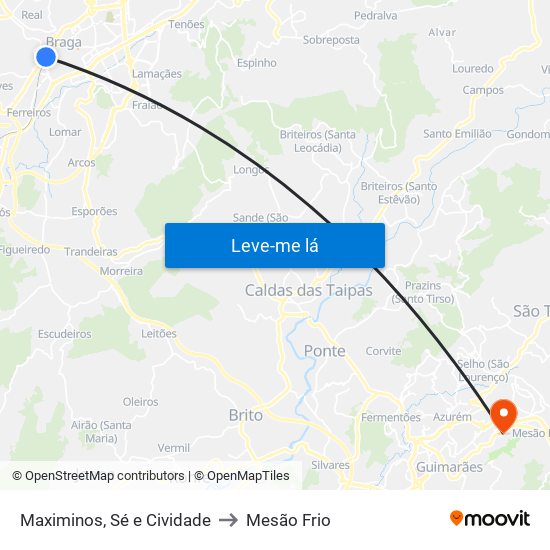 Maximinos, Sé e Cividade to Mesão Frio map