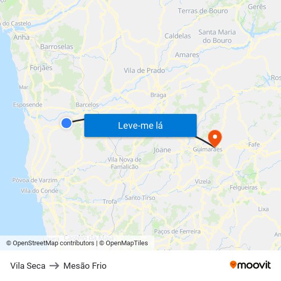 Vila Seca to Mesão Frio map