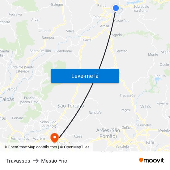 Travassos to Mesão Frio map