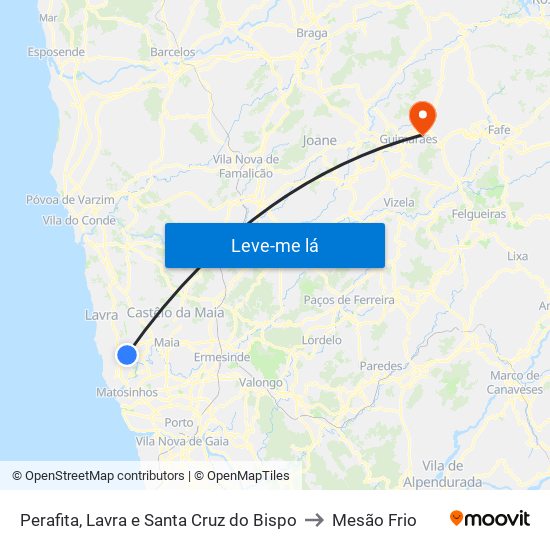 Perafita, Lavra e Santa Cruz do Bispo to Mesão Frio map