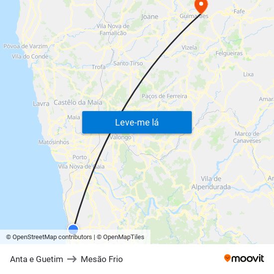 Anta e Guetim to Mesão Frio map