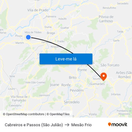 Cabreiros e Passos (São Julião) to Mesão Frio map