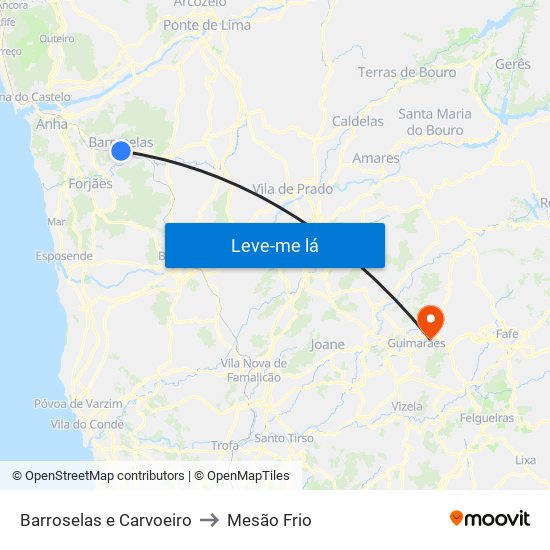 Barroselas e Carvoeiro to Mesão Frio map
