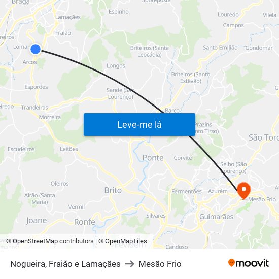 Nogueira, Fraião e Lamaçães to Mesão Frio map