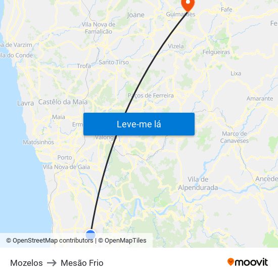 Mozelos to Mesão Frio map