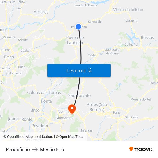 Rendufinho to Mesão Frio map