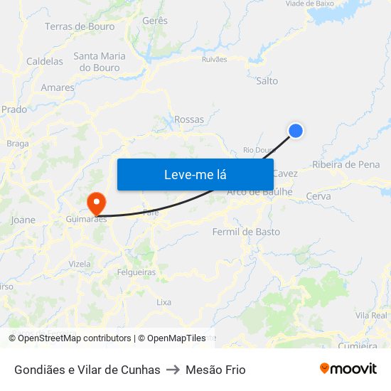 Gondiães e Vilar de Cunhas to Mesão Frio map