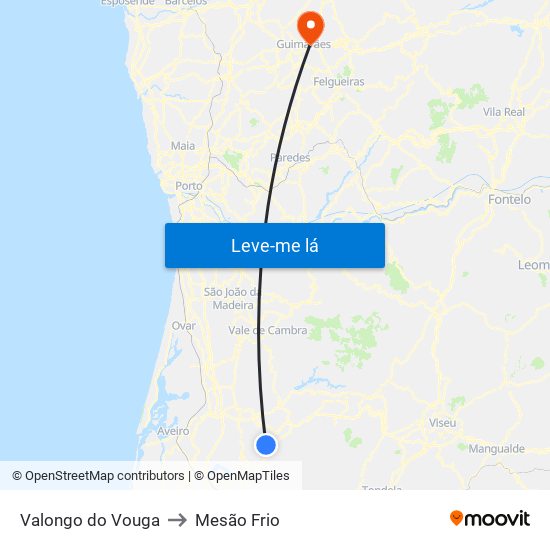 Valongo do Vouga to Mesão Frio map