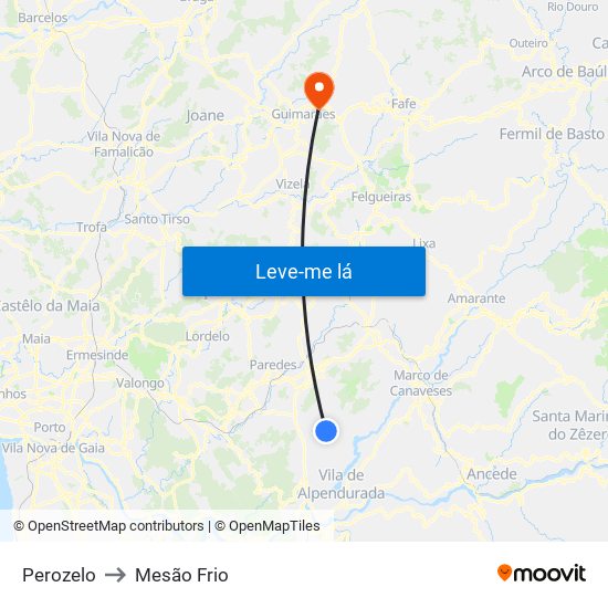 Perozelo to Mesão Frio map