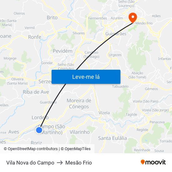 Vila Nova do Campo to Mesão Frio map