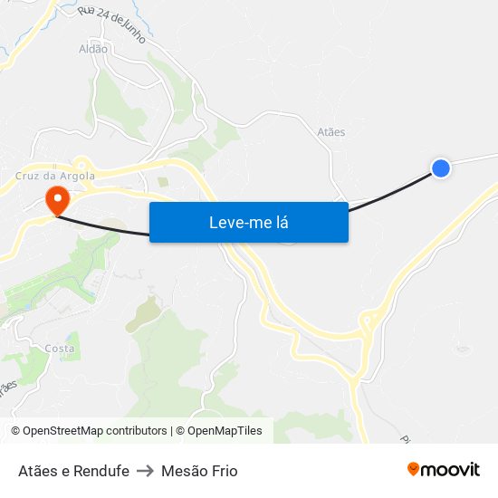 Atães e Rendufe to Mesão Frio map