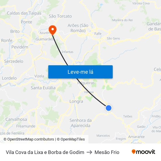 Vila Cova da Lixa e Borba de Godim to Mesão Frio map