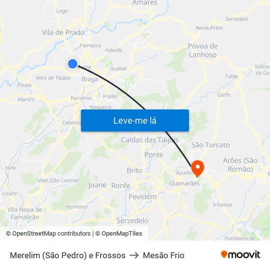 Merelim (São Pedro) e Frossos to Mesão Frio map