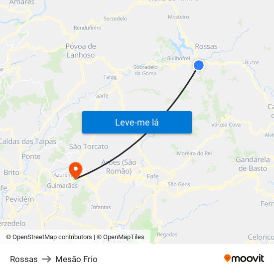 Rossas to Mesão Frio map