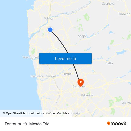 Fontoura to Mesão Frio map