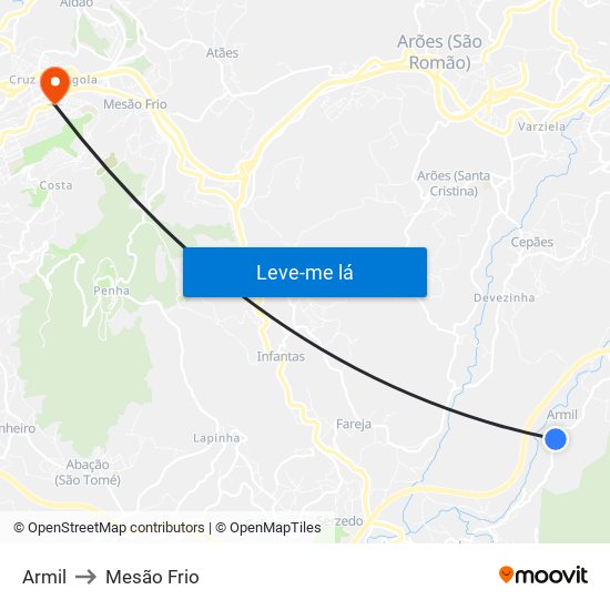 Armil to Mesão Frio map