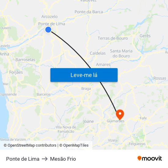 Ponte de Lima to Mesão Frio map