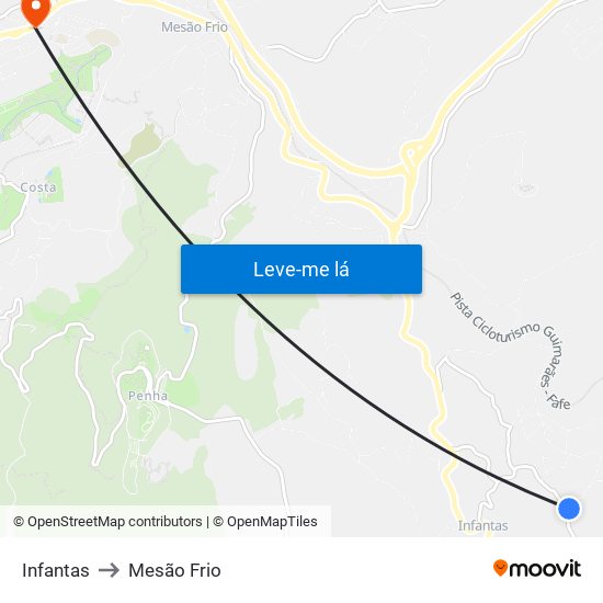 Infantas to Mesão Frio map
