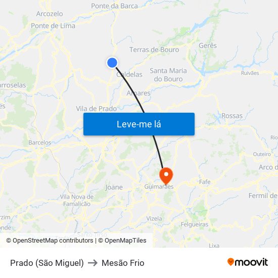 Prado (São Miguel) to Mesão Frio map