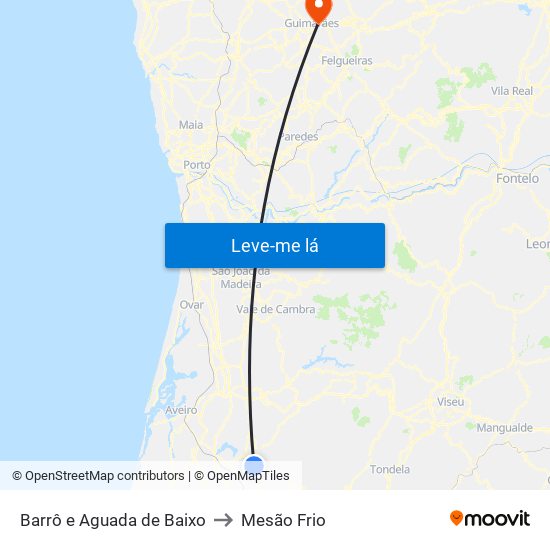 Barrô e Aguada de Baixo to Mesão Frio map