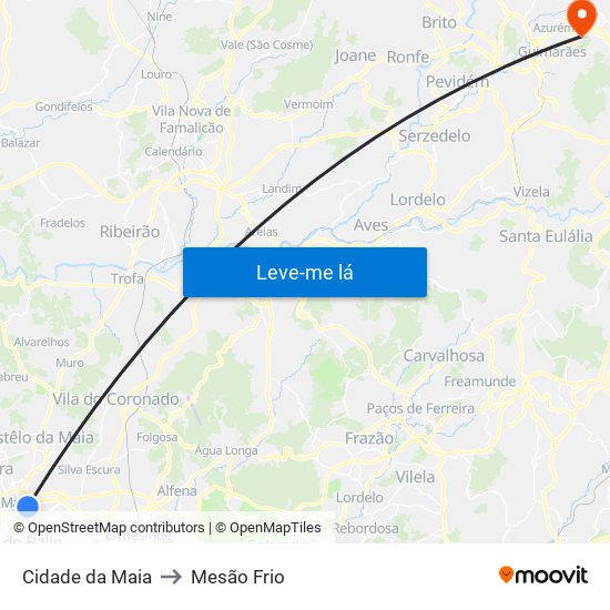 Cidade da Maia to Mesão Frio map