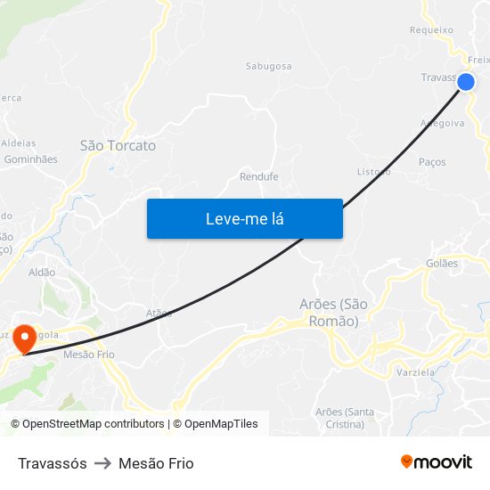 Travassós to Mesão Frio map