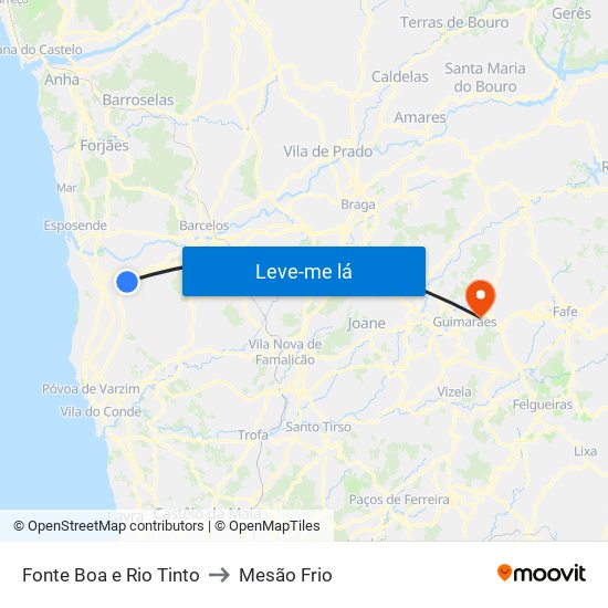 Fonte Boa e Rio Tinto to Mesão Frio map