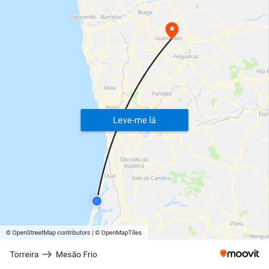 Torreira to Mesão Frio map