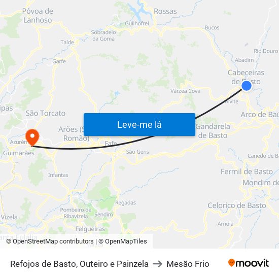 Refojos de Basto, Outeiro e Painzela to Mesão Frio map