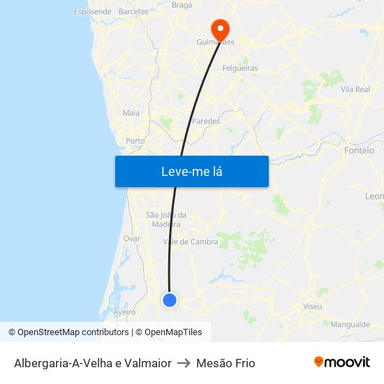 Albergaria-A-Velha e Valmaior to Mesão Frio map