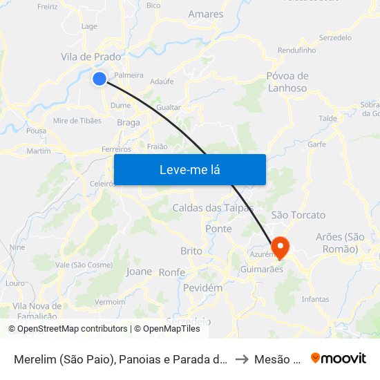 Merelim (São Paio), Panoias e Parada de Tibães to Mesão Frio map