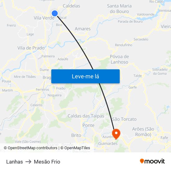 Lanhas to Mesão Frio map