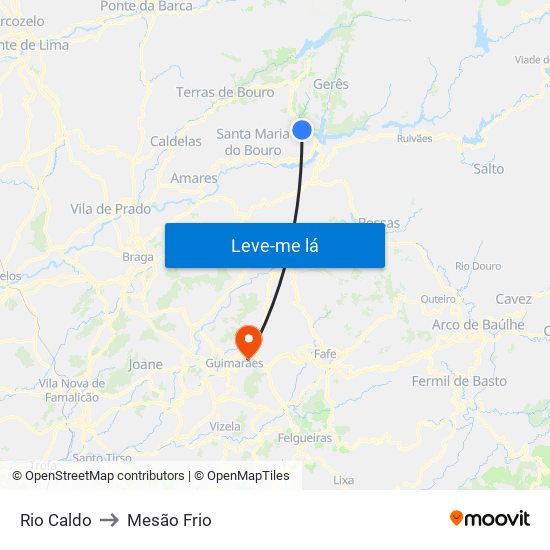 Rio Caldo to Mesão Frio map