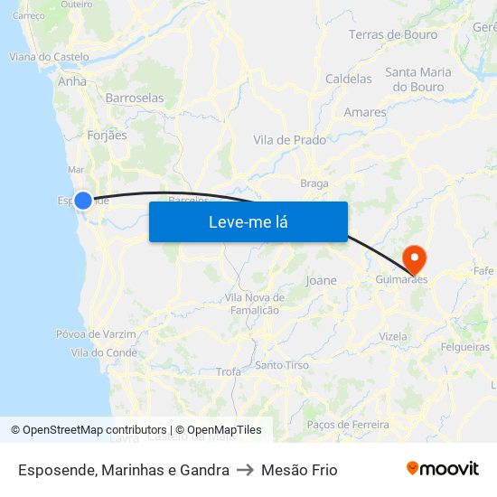 Esposende, Marinhas e Gandra to Mesão Frio map