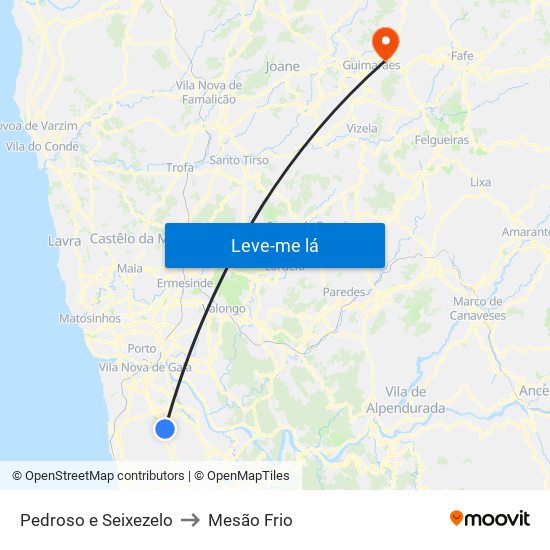 Pedroso e Seixezelo to Mesão Frio map