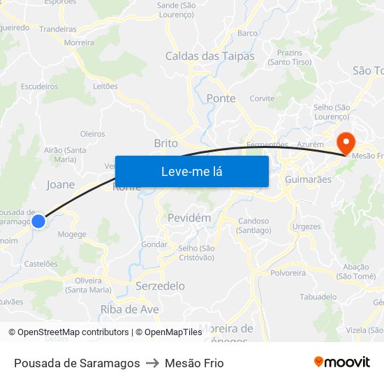 Pousada de Saramagos to Mesão Frio map