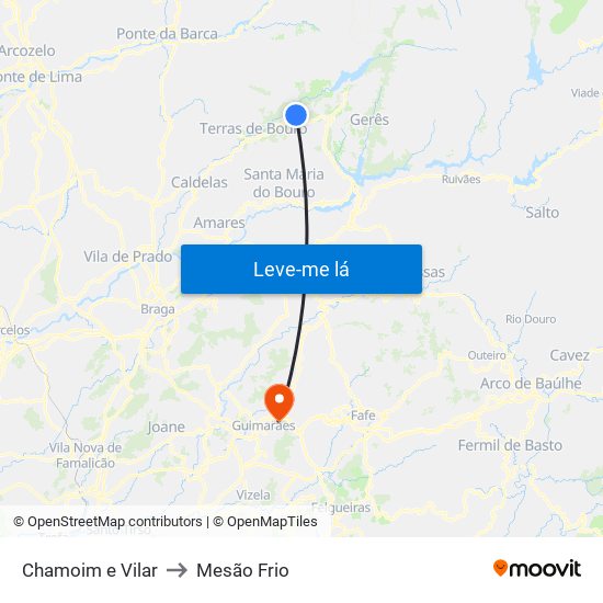 Chamoim e Vilar to Mesão Frio map