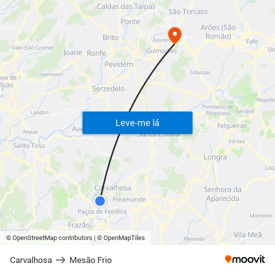 Carvalhosa to Mesão Frio map