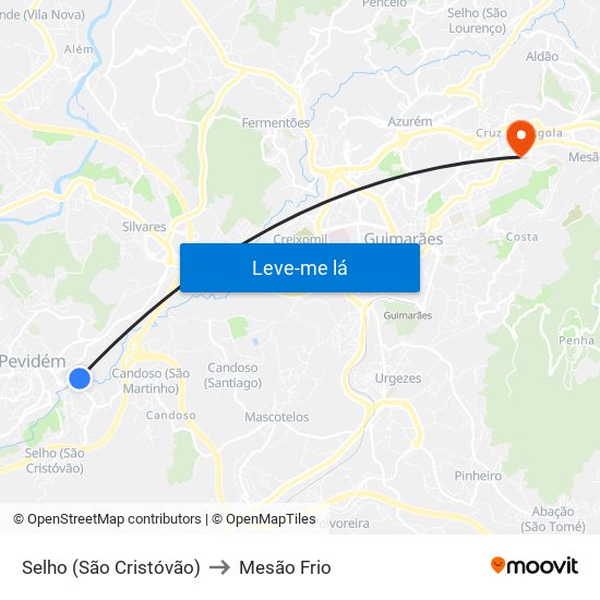 Selho (São Cristóvão) to Mesão Frio map