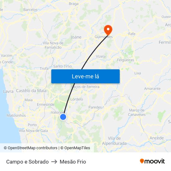Campo e Sobrado to Mesão Frio map