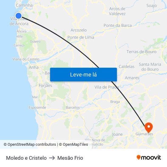 Moledo e Cristelo to Mesão Frio map