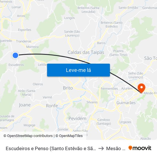 Escudeiros e Penso (Santo Estêvão e São Vicente) to Mesão Frio map