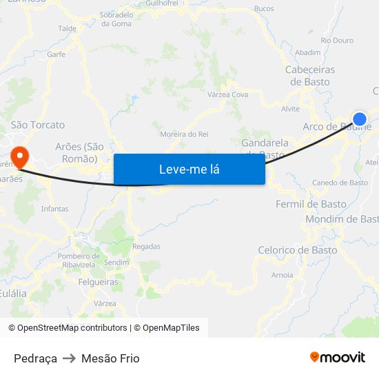 Pedraça to Mesão Frio map