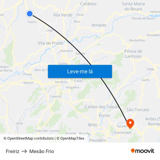 Freiriz to Mesão Frio map