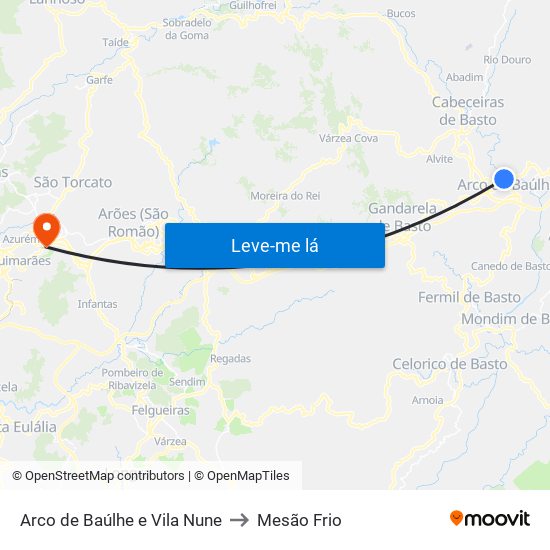 Arco de Baúlhe e Vila Nune to Mesão Frio map
