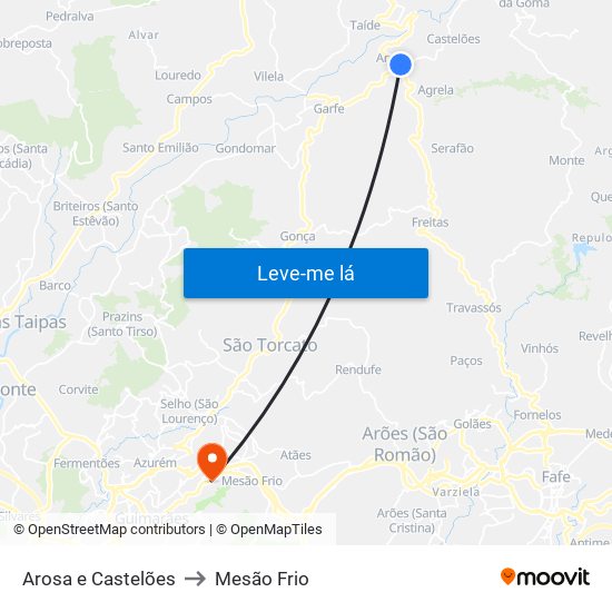 Arosa e Castelões to Mesão Frio map