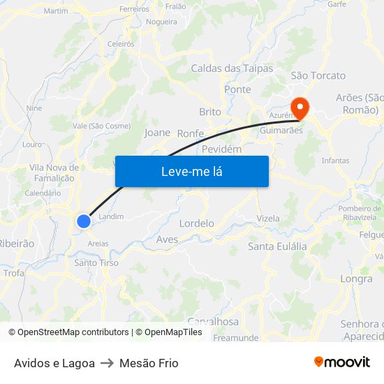 Avidos e Lagoa to Mesão Frio map