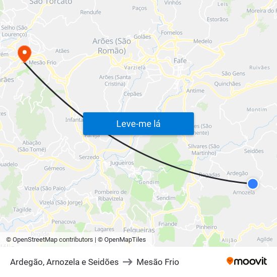 Ardegão, Arnozela e Seidões to Mesão Frio map